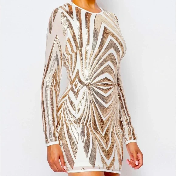ivory and gold sequin dress Ellington Knit Maxi Dress With Sequin / Ivory | MESHKI main image 0